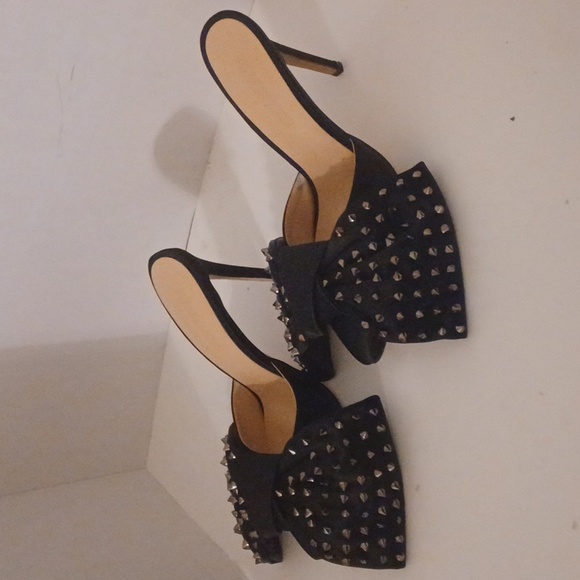 Black Studded Bow Mules - Picture 3 of 7